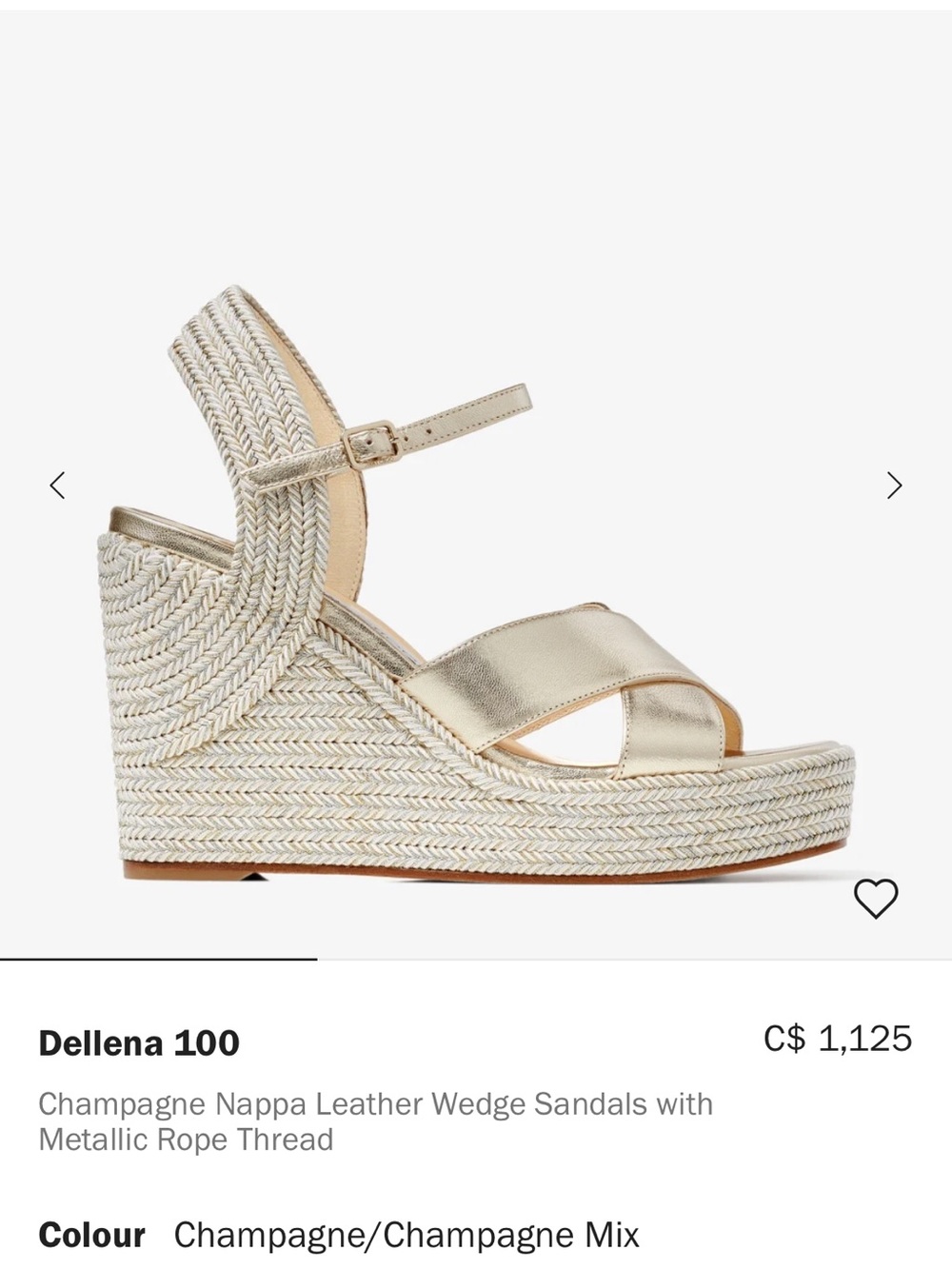 Jimmy Choo Metallic Champagne Leather Wedge Sandals